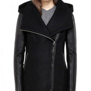 Mackage Odilia Black Hooded Wool + Leather Jacket